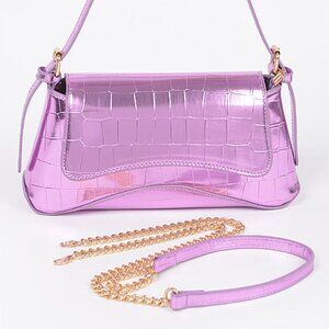 Metallic Mirror Crocodile Embossed Handbag / Crossbody Bag - Lilac Purple- NWT